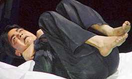 A scene from Kewal Dhaliwals play 'Gaddi charhan di kaal bari si' being staged at Tagore Theatre 