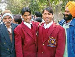 Bravery award winners Pawan Kumar and Ramandeep Singh, from Jhinjri village in Anandpur Sahib, at a Press conference in New Delhi on Tuesday.