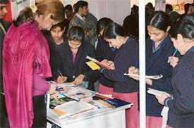 Students show keen interest in 10th India International Education Fair at DAV School, Ludhiana, on Tuesday