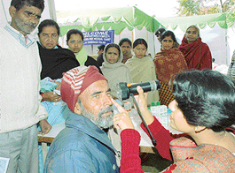Patients being checked at a medical camp at the Mauli Jagran police post in Chandigarh on Wednesday. 