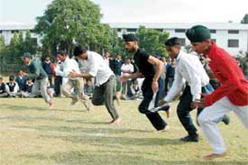 Athletes in action during the annual athletics meet of SDP Senior Secondary Schools in Ludhiana on Thursday