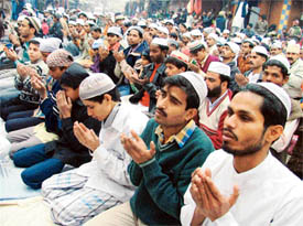 Muslims offer prayers on the occasion of Id-ul-Azha in Ludhiana on Friday
