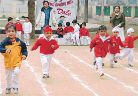 Children of Love Dale School, Sarabha Nagar, Ludhiana, participate in sports events on Friday.  Photo by I.VChildren of Love Dale School, Sarabha Nagar, Ludhiana, participate in sports events on Friday.