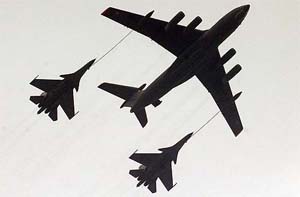 IAF planes carry out midair refuelling during the Republic Day parade rehearsals on Rajpath in New Delhi 