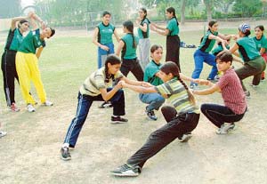 Students of Government Girls Secondary School, Kairon, undergo training on the campus