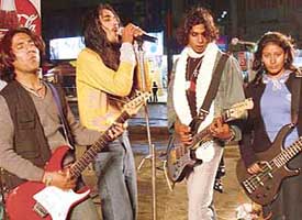 Rock band The Innovatives performs at the Sector 17 Plaza during the weekend cultural show in Chandigarh on Saturday.