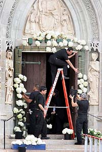 Flowers are draped at the Bethesda-by-the-Sea Episcopal Church where Donald Trump married Slovenian model Melania Knauss in Palm Beach, Florida. 