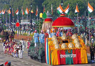 A tableau of Himachal Pradesh displayed during the full dress rehearsal parade for the forthcoming Republic Day celebrations in New Delhi on Sunday. 