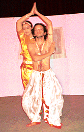 Students of the English Department, Panjab University, perform in a play 'Dance Like a Man' staged in Chandigarh on Monday.