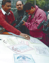 Crime Branch sleuths showing the fake educational certificates that were recovered from two persons in the Capital on Monday.