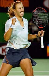 Australias Alicia Molik celebrates her fourth round victory over Venus Williams of the USA at the Australian Open in Melbourne
