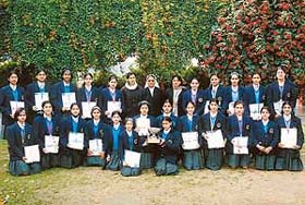 Sacred Heart school students and teachers with trophy/won in girls section of the inter-school tournament in 2004-05, in Chandigarh