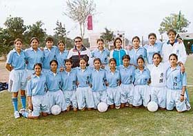 The Panjab University womens football team which won the All-India Inter-University Football Championship, in Gwalior