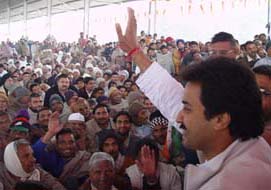 Bhiwani MP Kuldeep Bishnoi addresses an election rally in Barara on Tuesday