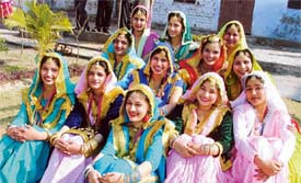 Students of SDP College before performing giddha on the occasion of the Republic Day celebrations in Ludhiana