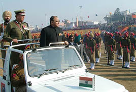 Punjab Governor Lieut-Gen S.F. Rodrigues inspects the guard of honour on Republic Day in Jalandhar on Wednesday.