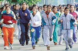 Students participating in the run for tsunami to collect fund for tsunami victims on Saturday