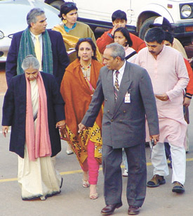 Delhi Chief Minister Sheila Dikshit with her family on the way to see the Beating Retreat ceremony at Vijay Chowk in the Capital on Saturday