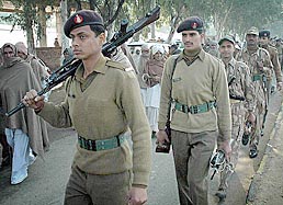 A contingent of the ITBP arrives in Narwana district, Jind, for election duty on Saturday.