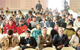 Delegates attend a seminar on Changing scenario in capital market held at Kamla Lohtia SD College, Ludhiana, on Saturday