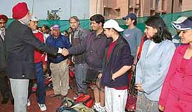 The Chief Secretary, Punjab, Mr J.S. Gill, along with tennis players at the inauguration of tennis courts in Punjab Health Services Corporation, Phase VI, Mohali, on Sunday