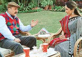 Anupam Kher and Ketki at the shooting of Yaraan Naal Baharaan in Chandigarh on Sunday