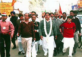 BJP nominee from Faridabad Chander Bhatia on a padyatra to seek votes on Sunday
