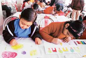 Participants at a painting contest in Ludhiana on Sunday