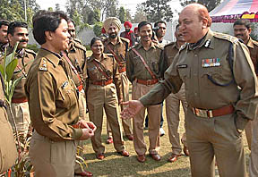 The Director-General of Punjab police, Mr A.A. Siddiqui, with senior officers during his farewell function at the PAP complex in Jalandhar on Sunday.