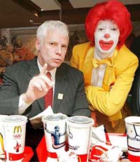 Michael Roberts, president and Chief Operating Officer, McDonald's Corporation, gestures as he speaks with media during the 15th anniversary of the opening of its first restaurant in Russia at the Pushkin Square in Moscow on Monday. Since its opening on January 1990, McDonald's has served more than one billion customers and more than 132 million Big Macs. As many as 127 McDonalds restaurants are open in 37 Russian cities.