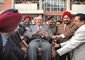 Punjabs former DGP A.A. Siddiqui being given a send-off by his colleagues in Chandigarh on Monday. 