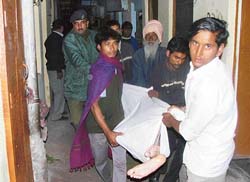 The body of a man who, along with his three children, was asphyxiated in his house in Hallo Majra village, Chandigarh, on Wednesday. 