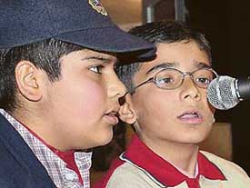 Students of Bhavan Vidyalaya who won the quiz contest held at Tagore Theatre 