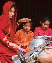 A scene from the play Vahuti Nahi Labni at the Tagore Theatre in Chandigarh on Wednesday