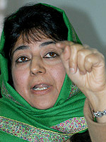 Ms Mehbooba Mufti, President of the ruling PDP, addresses a press conference in Srinagar on Thursday. 
