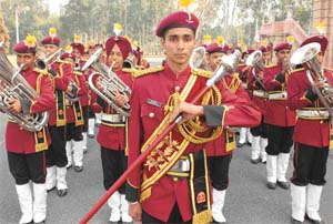 In harmony: Students of Sainik School playing brass band on the school premises. 