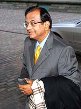 Finance Minister Palaniappan Chidambaram arrives at a reception ahead of the G7 finance meeting at the Queen Elizabeth II Conference Centre in London on Friday.
