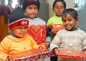 Cancer-affected children receive prizes at the painting competition organised by the Sahatya Cancer Sahyog to mark the International Childhood Cancer Day at the PGI on Friday.