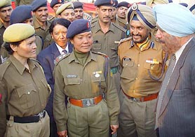 The Director-General of ITBP. Mr K. J. Singh, interacts with mountaineers, including women, who are going on an expedition to Mount Everest in Chandigarh on Friday.