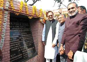 Union Sports Minister Sunil Dutt, Najafgarh Councillor Jaikishan Sharma and Sajjan Kumar, MP Outer Delhi, inaugurating a B.V.M. Public School at Najafgarh in the Capital