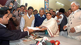 The Bihar Chief Minister and candidate from the Raghopur Assembly seat, Ms Rabri Devi, files her nomination papers in Hajipur on Friday