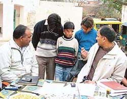 Three juveniles (with faces blurred), accused of involvement in theft and pick-pocketing, being presented before mediapersons in violation of the Juvenile Justice Act, 2002 in Ludhiana on Saturday. 