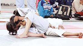 Girls (below-40 kg) in action during the Ludhiana District Judo Championship on Saturday. 