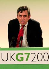 Britain's Chancellor of the Exchequer Gordon Brown speaks at a news conference in London following the G7 Finance Ministers and Central Bank Governors' meeting on Saturday.