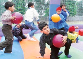 Students of Yadavindra Public School, Mohali, during a fete on the  school premises on Sunday. 