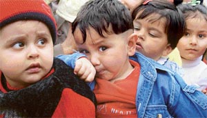 Children participate in a baby show at Golden Bells Public School, Sohana, on Sunday. 