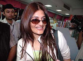 Veteran film actress and wife of actor Kamal Hassan, Sarika, at a music shop