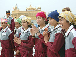 Militancy-affected children from Jammu pay obeisance at the Golden Temple, under Operation Sadbhavna launched by the Army, on Sunday.