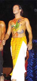 A model with painted body walks the ramp during a show organised by artist and designer Kunal Kaushik in Guwahati on Sunday night. 
