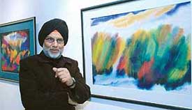 Shiv Singh enjoys the company of water colours, currently on display at the Alliance Francaise art gallery in Sector 36